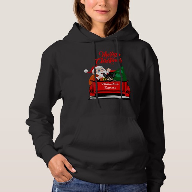 Chihuahua With Santa Claus In Red Pickup Hoodie (Front)