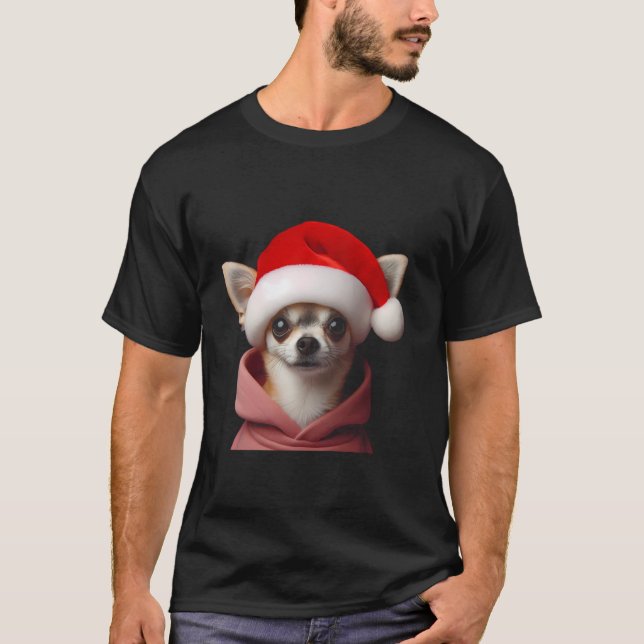 Chihuahua With Santa Hat Christmas Xmas Dog Owner  T-Shirt (Front)