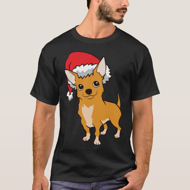 Chihuahua With Santa Hat Cute Christmas Hat Chihua T-Shirt (Front)