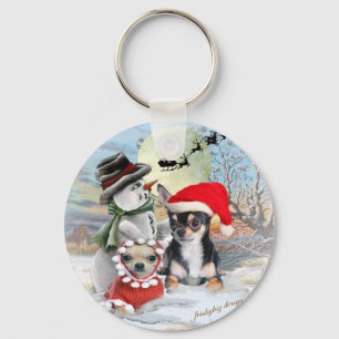 Chihuahua with Snowman Gifts Key Ring
