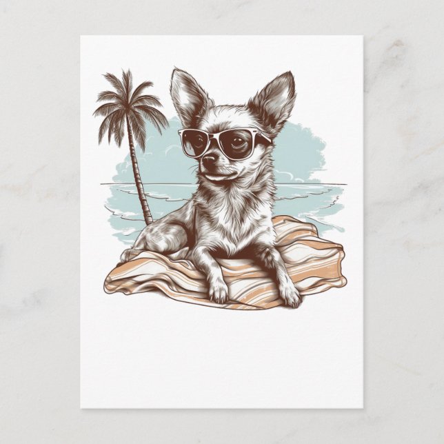 Chihuahua with sunglasses at the beach postcard (Front)
