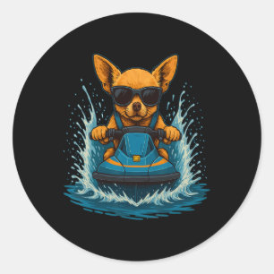 Chihuahua With Sungles Animal Jet Ski Rider Summer Classic Round Sticker