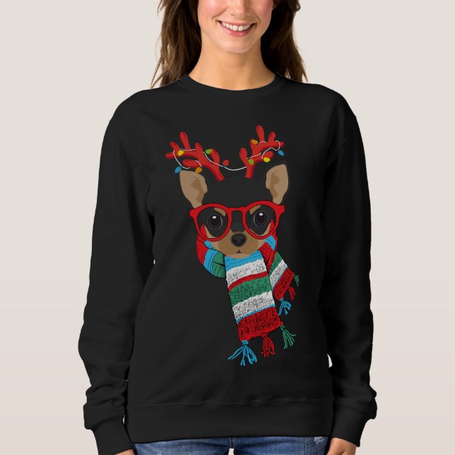 Chihuahua Xmas Holidays Reindeer Christmas Lights Sweatshirt (Front)