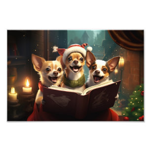Chihuahuas Christmas Caroling Festive Holiday Photo Print