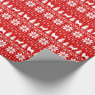 Chihuahuas Christmas Sweater Pattern Red Wrapping Paper