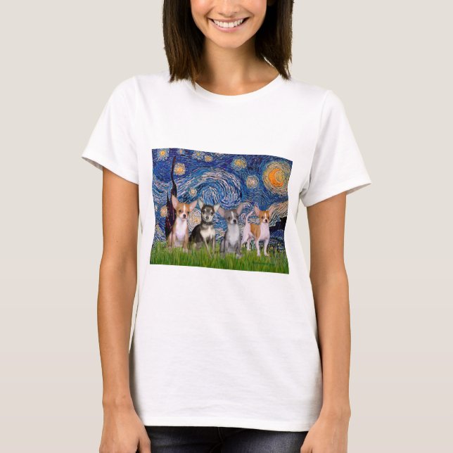 Chihuahuas (four) - Starry Night T-Shirt (Front)