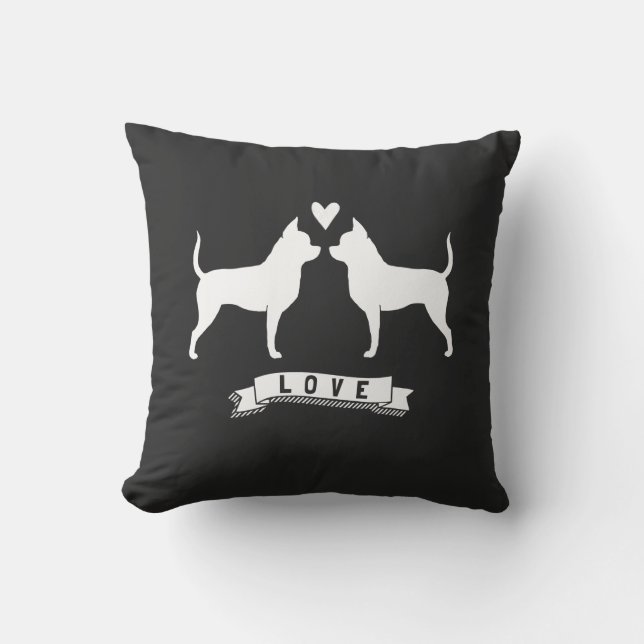 Chihuahuas Love - Dog Silhouettes w/ Heart Cushion (Front)