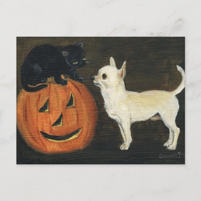 "Chihuahu's Halloween" Dog Art Postcard (Front)