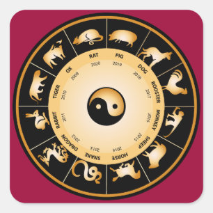 Chiinese Zodiac Wheel Square Sticker