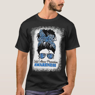 Child Abuse Awareness Leopard Bleached Messy Hair T-Shirt