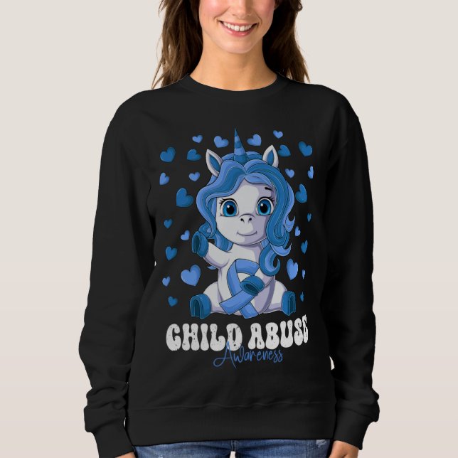 Child Abuse Awareness Month Blue Ribbon Unicorn Sweatshirt (Front)