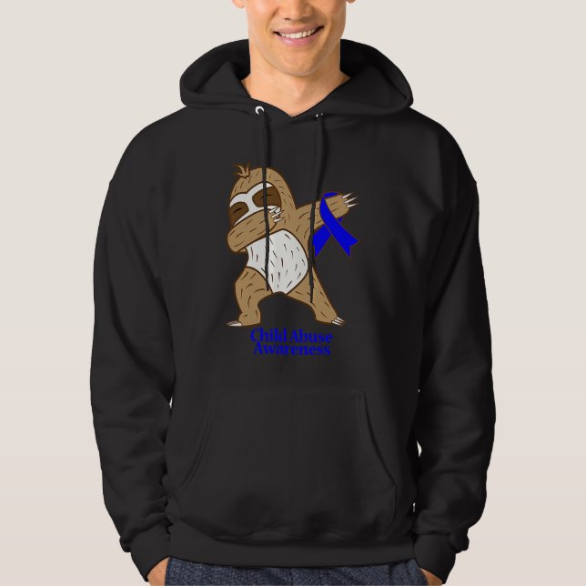 Child Abuse Awareness Ribbon Dabbing Sloth Warrior Hoodie (Front)