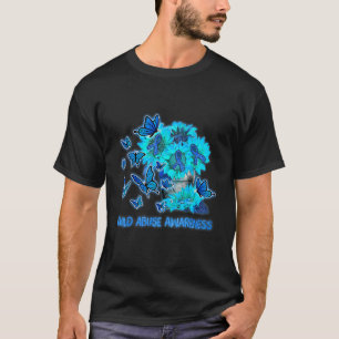 Child Abuse Awareness Sunflower Light Blue Ribbon T-Shirt