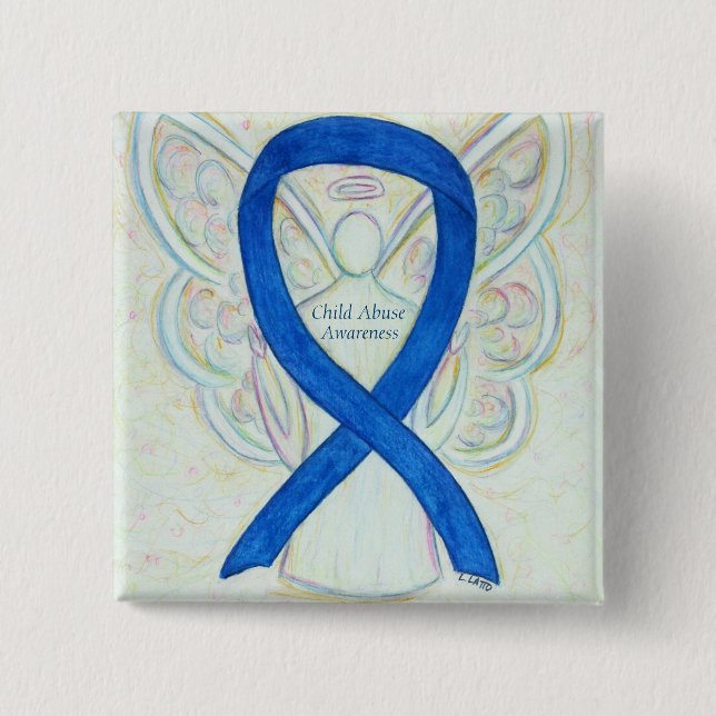 Child Abuse Blue Awareness Ribbon Angel Buttons (Front)