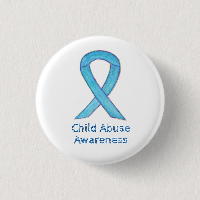Child Abuse Blue Awareness Ribbon Custom Pin (Front)