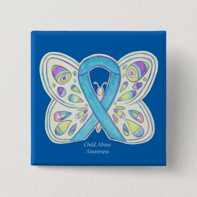 Child Abuse Butterfly Awareness Ribbon Art Pin (Front)