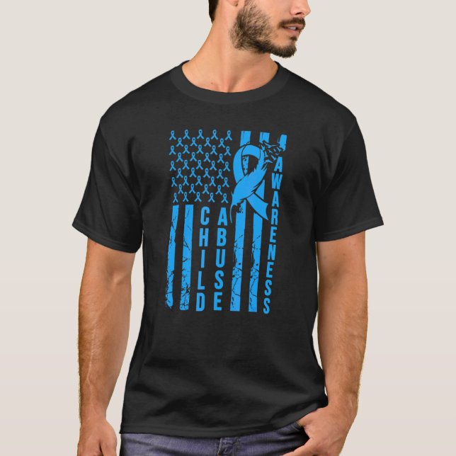 Child Abuse Prevention Awareness Blue Ribbon Ameri T-Shirt (Front)