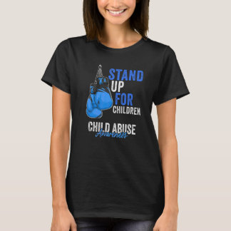 Child Abuse Prevention Awareness Boxing Gloves Blu T-Shirt