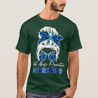 Child Abuse Prevention awareness messy hair bun  - T-Shirt