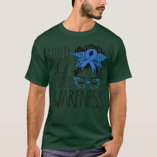 Child Abuse Prevention awareness messy hair bun T-Shirt