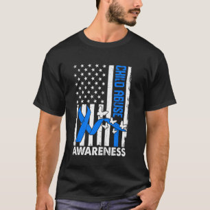 Child Abuse Prevention Awareness Month US Flag Blu T-Shirt
