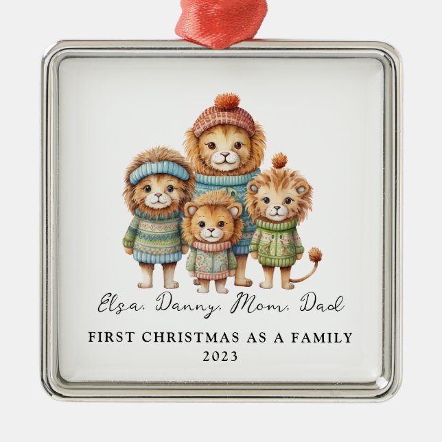 Child Adoption First Christmas As a Family Lions Metal Ornament (Front)