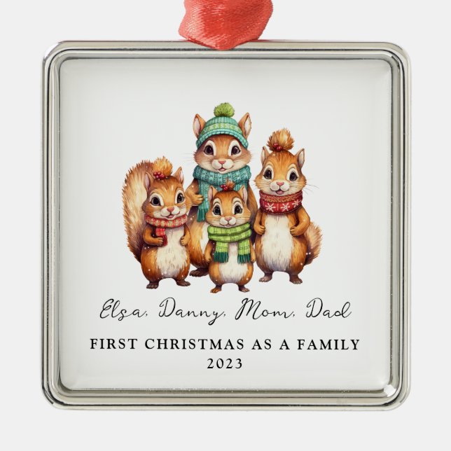 Child Adoption First Christmas As Family Squirrels Metal Ornament (Front)