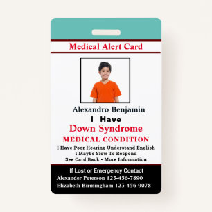 Child Adult Medical Alert ID Identification Card ID Badge