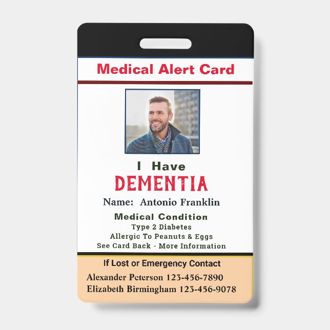 Child Adult Photo Medical Alert Disability Card ID Badge (Front)