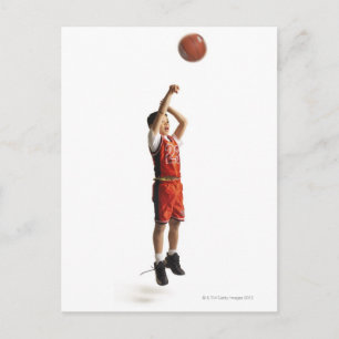 child african american male basketball player in postcard