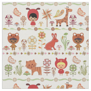 Child and Animals Pattern Fabric