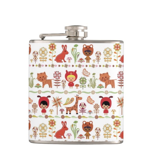 Child and Animals Pattern Hip Flask (Front)