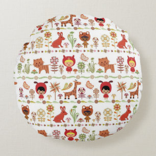 Child and Animals Pattern Round Cushion