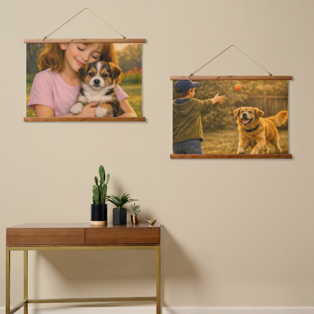 Child and Dog Horizontal Tapestry Wall Art Set (Asymmetrical)