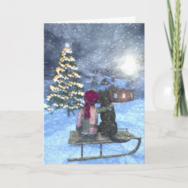 Child and Dog Watching for Santa Christmas Card (Front)