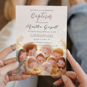 Child and Family Illustration Girl Baptism Invitation