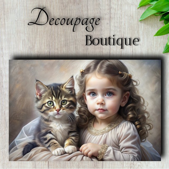 Child and Kitten Portrait Decoupage Tissue Paper (Child And Kitten Portrait Decoupage Tissue Paper
)