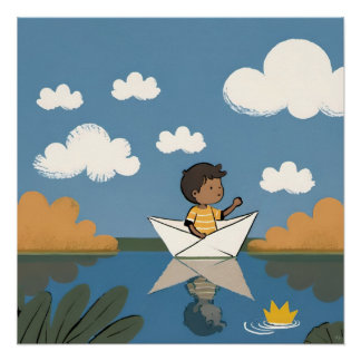 Child And Paper Boat Poster