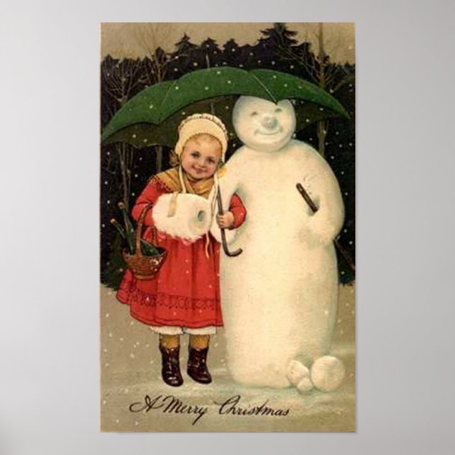 Child and Snowman Christmas Card Poster (Front)