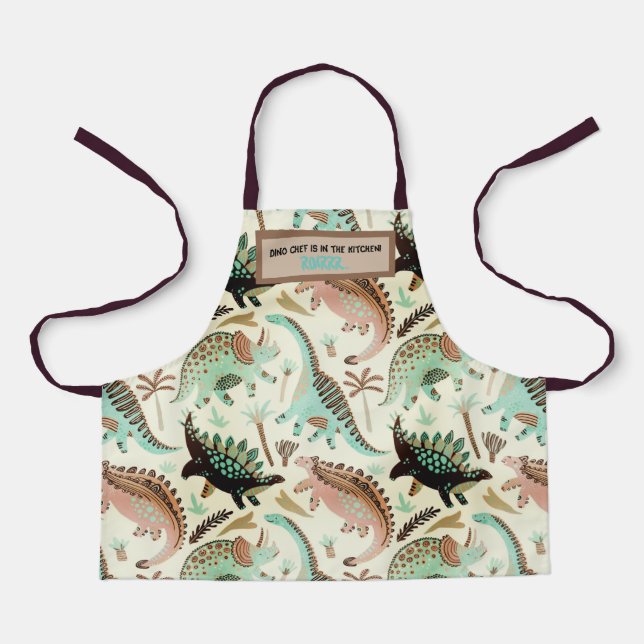 Child Apron - Dino (Blue, Green, Brown) (Front)