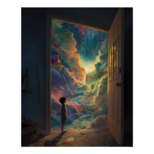Child at Doorway to Dream Sky Realm Poster