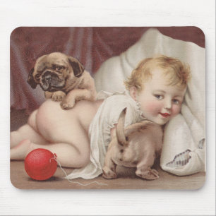 Child at play with pugs mouse pad