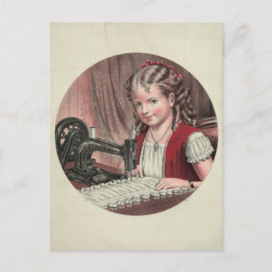 Child at Sewing Machine Postcard