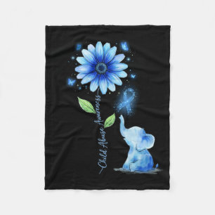 Child Awareness Blue Ribbon Suower Elephant Fleece Blanket