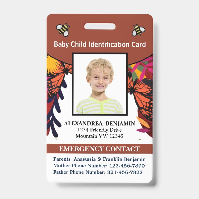 Child Baby Photo Name ID Identification Fun Card Badge (Front)