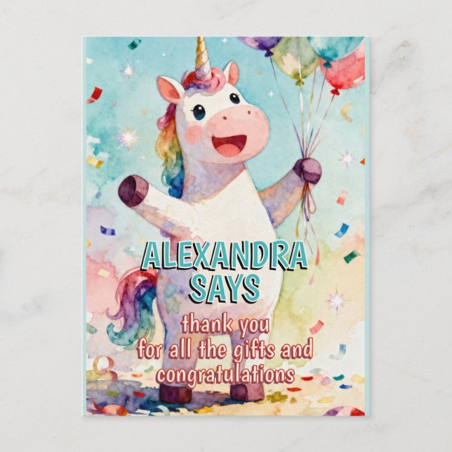Child Birthday Animals - Cute Unicorn 1 Postcard (Front)