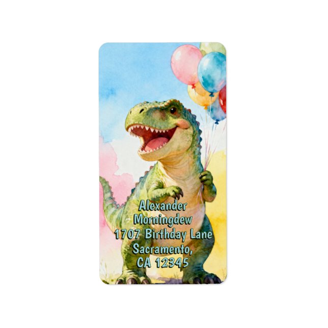 Child Birthday Animals - T-Rex Dinosauer 1 Label (Front)