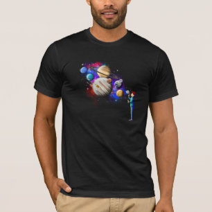 Child Blowing Bubble Planets Space Art T-Shirt