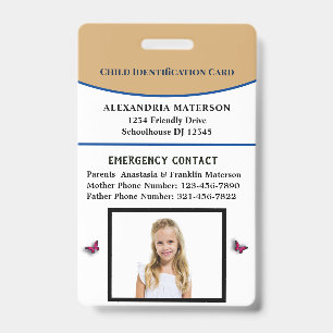 Child Boy Girl ID Identification Emergency Card Badge