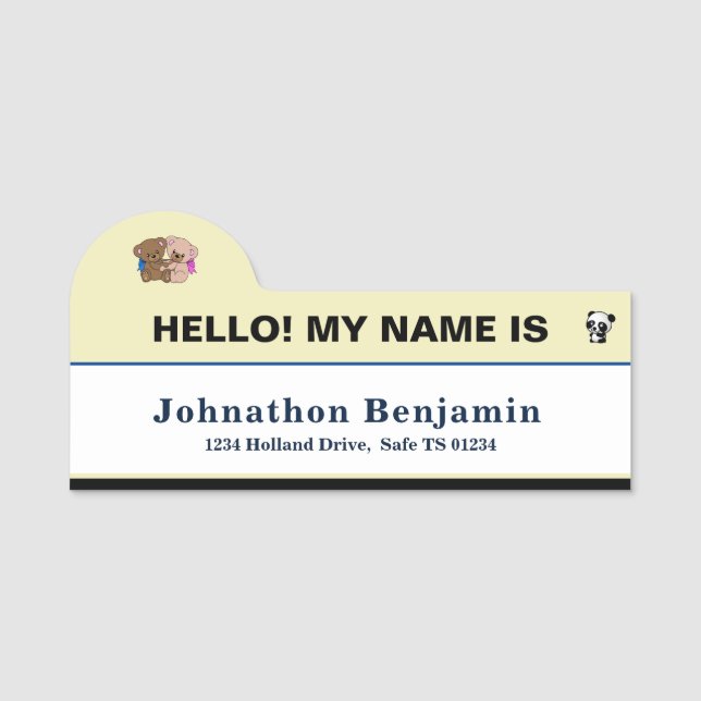 Child Boy Girl Name ID Identification Personalise Tag (Front)